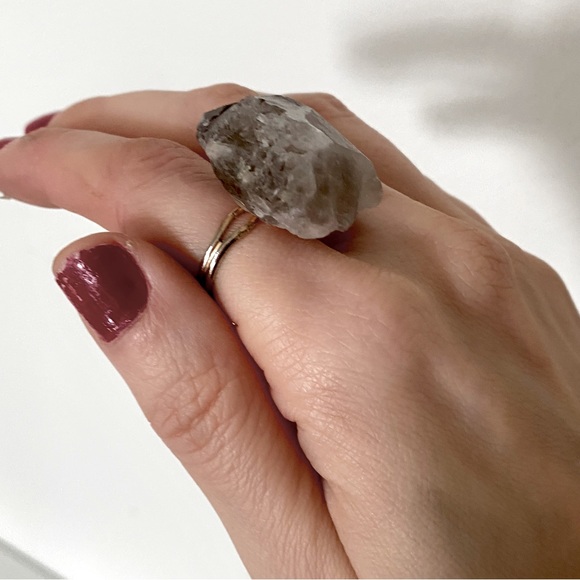 Handmade Smoky Quartz Crystal Raw Gem Statement Cocktail Ring Natural Gemstone - Picture 8 of 10